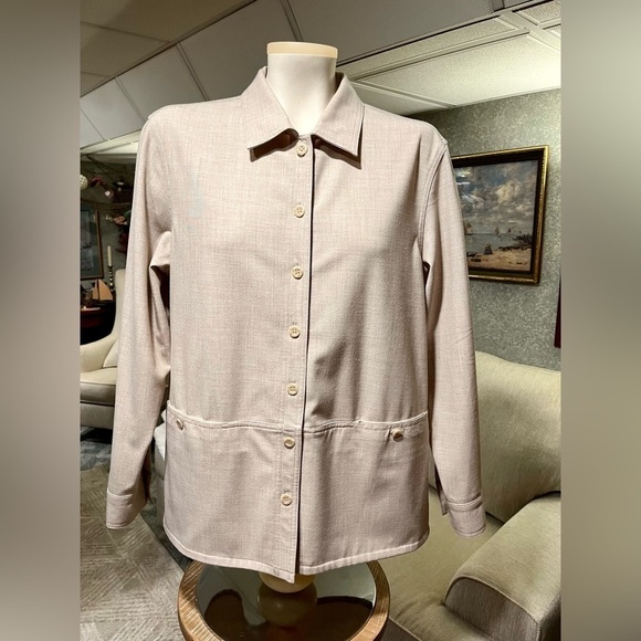 Appleseed's Women 14 Petites Beige Button-Down Linen‎ Look Tunic Shirt Jacket - Picture 1 of 10